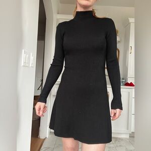 Zara Black Long-Sleeve knit Ribbed mocneck skater Dress